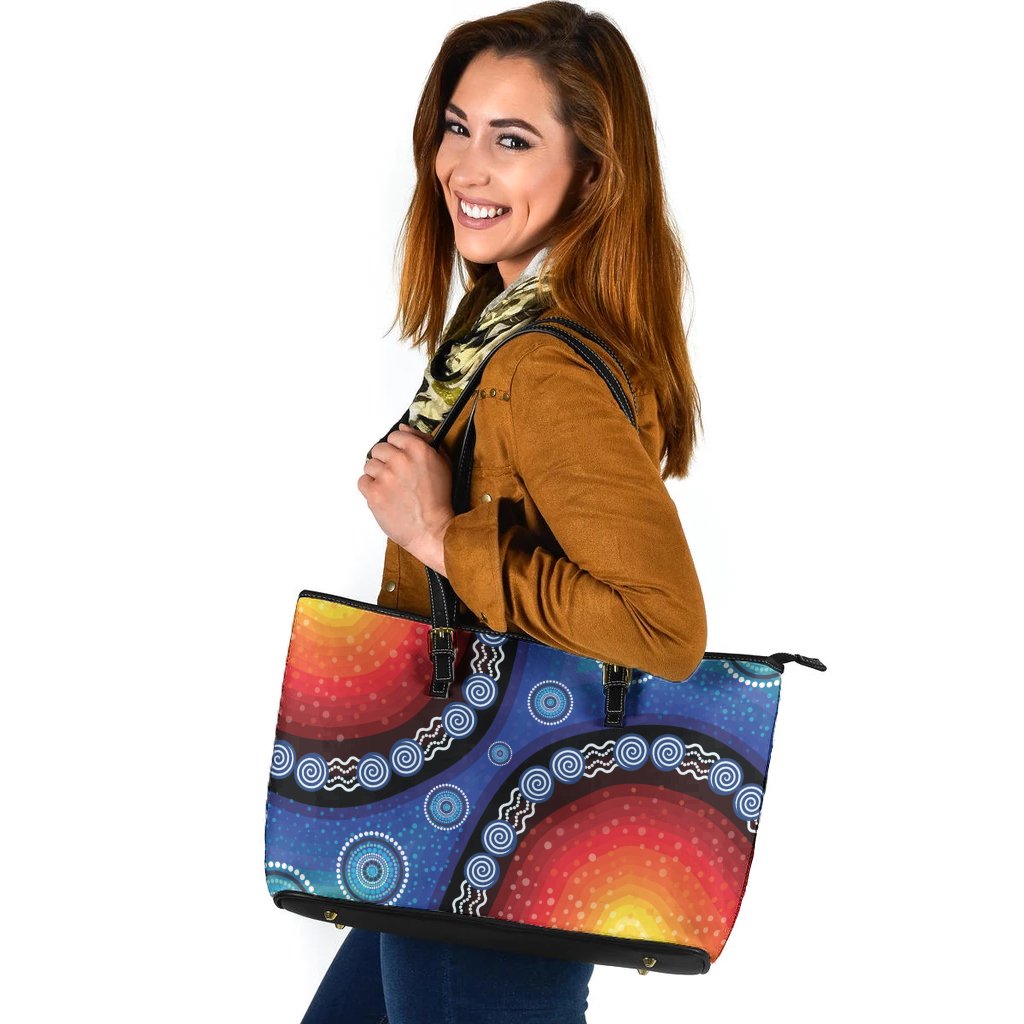 laether-tote-bag-aboriginal-color-dot-painting