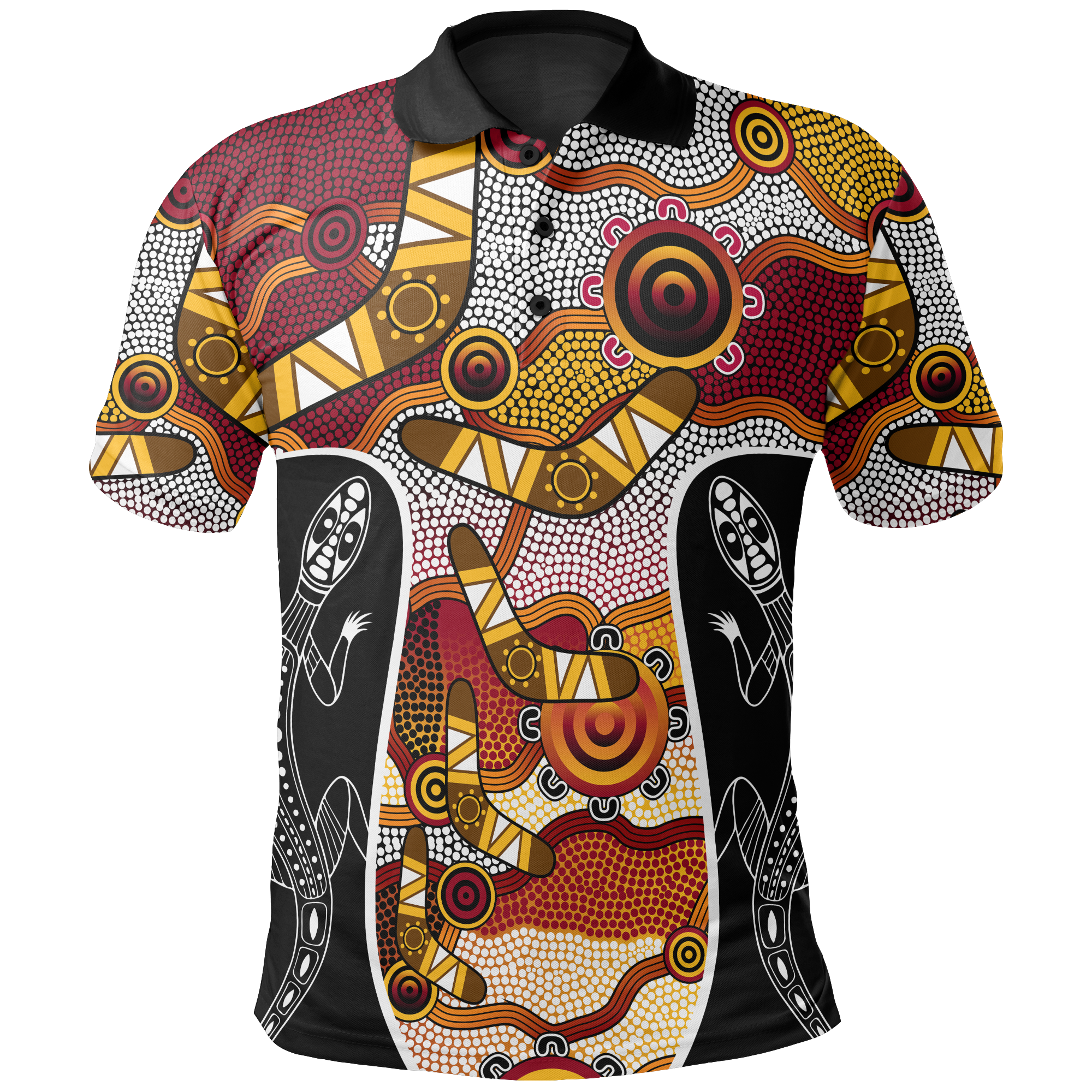 polo-shirt-aboriginal-dot-painting-lizard-shirt-unisex