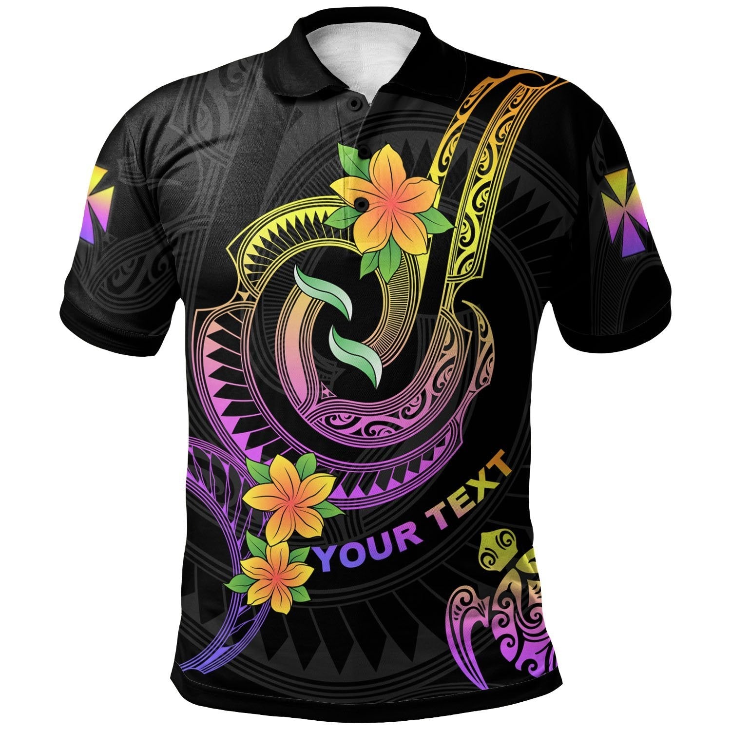 wallis-and-futuna-custom-personalised-polo-shirt-plumeria-flowers-with-spiral-patterns