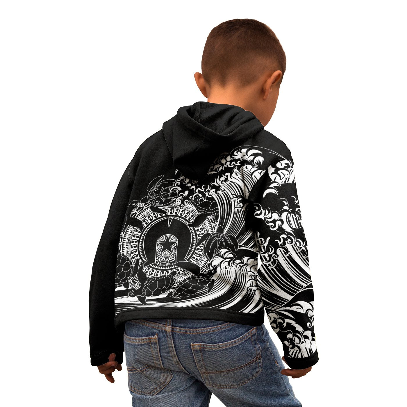 custom-aboriginal-hoodie-kids-torres-strait-islands-in-wave-black
