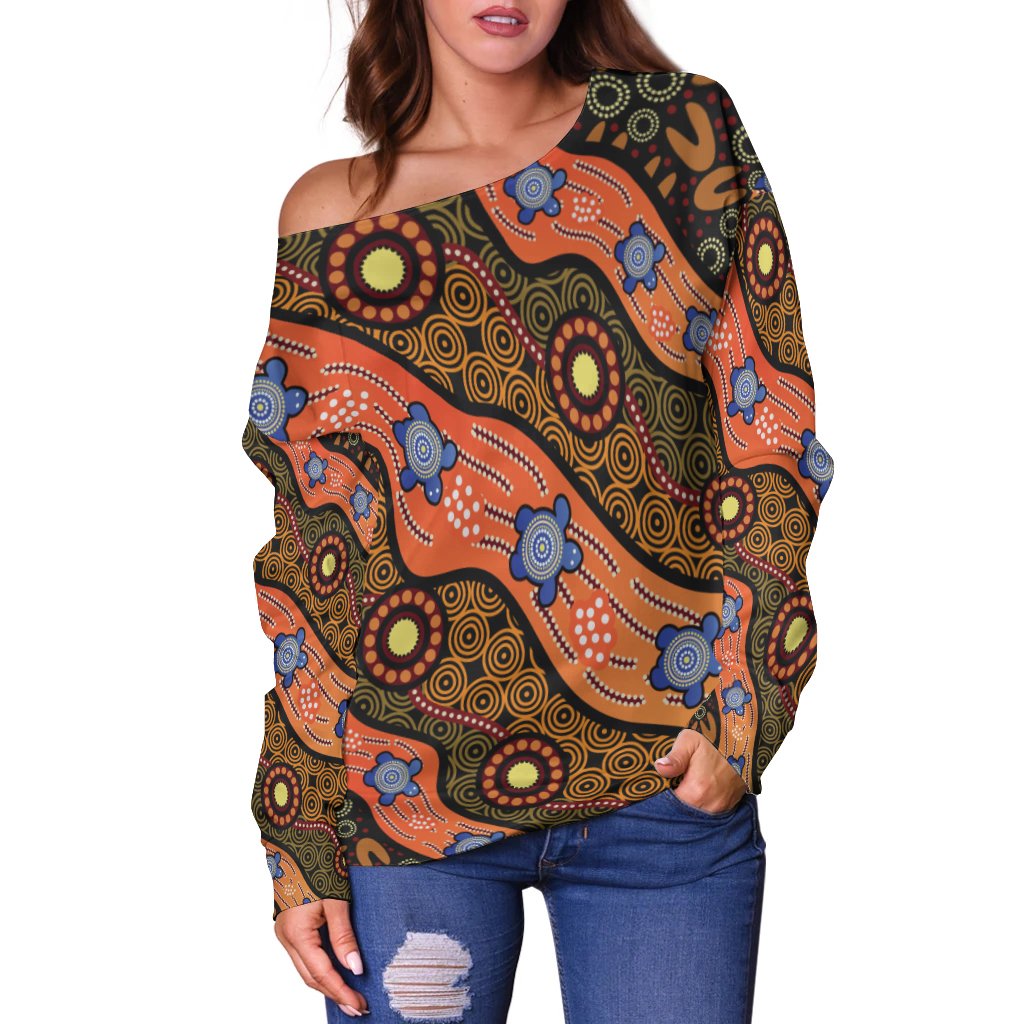 off-shoulder-sweater-aboriginal-dot-unique-style-turtle