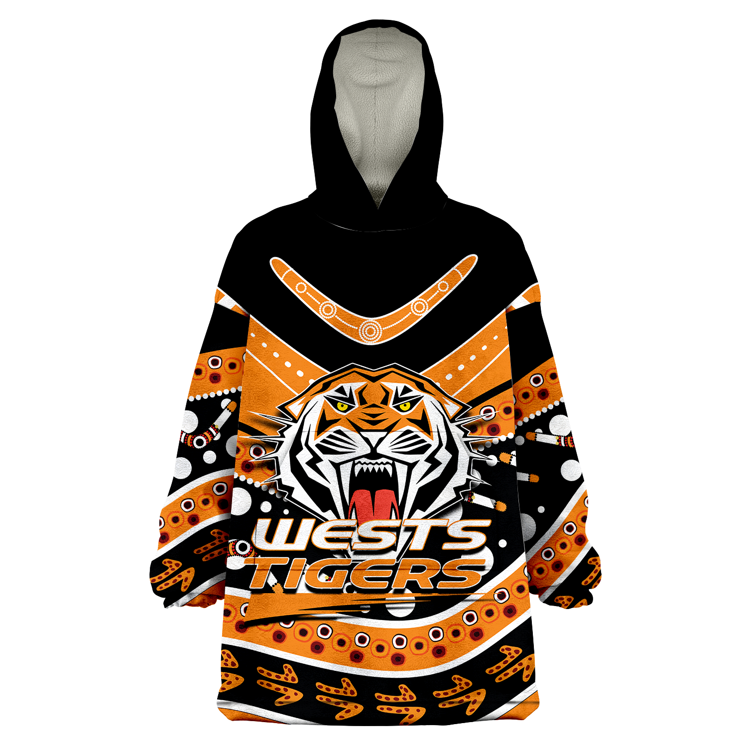 Wests Tigers Wearable Blanket Hoodie - Aboriginal Dot Painting - LT12