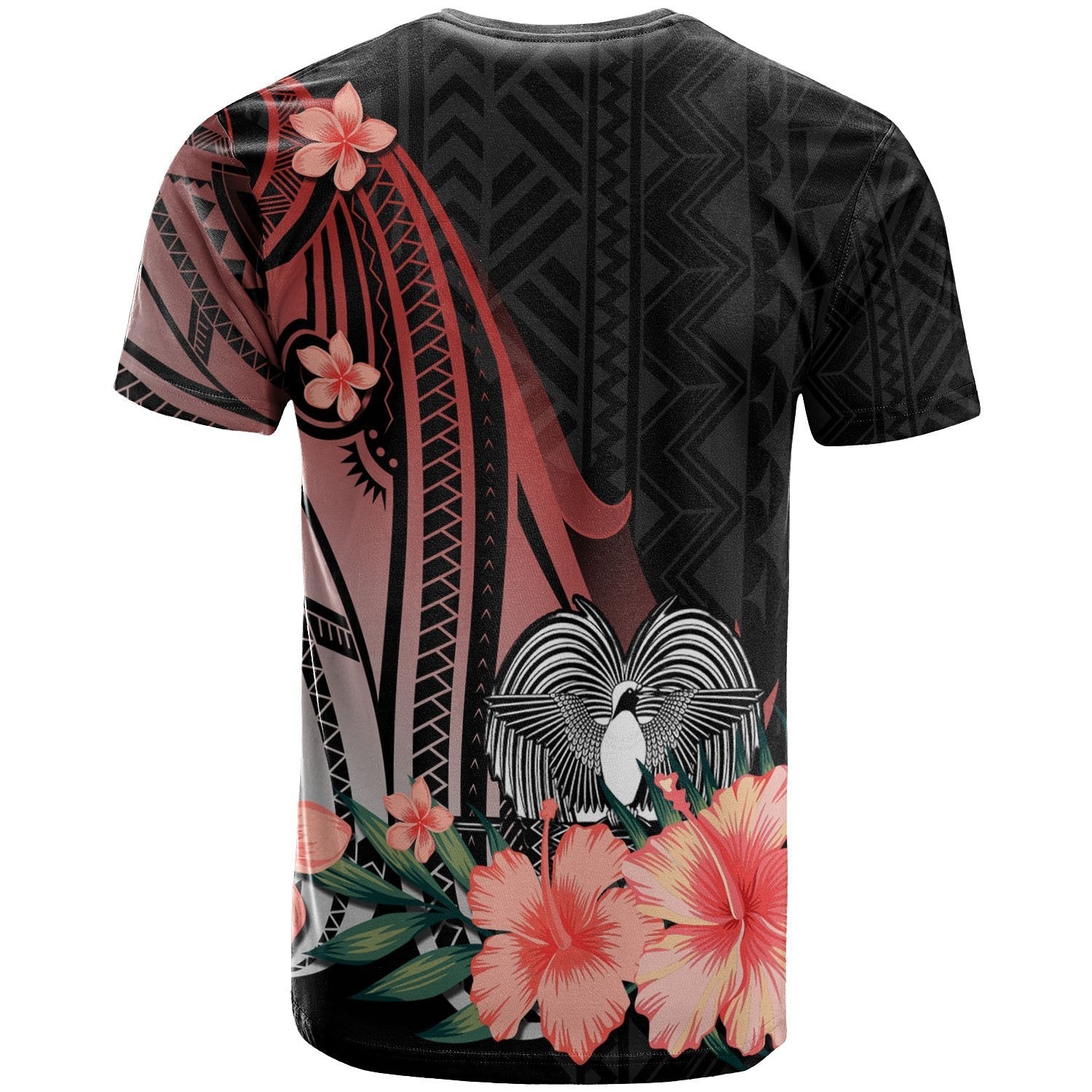 papua-new-guinea-personalised-custom-t-shirt-red-polynesian-hibiscus-pattern-style