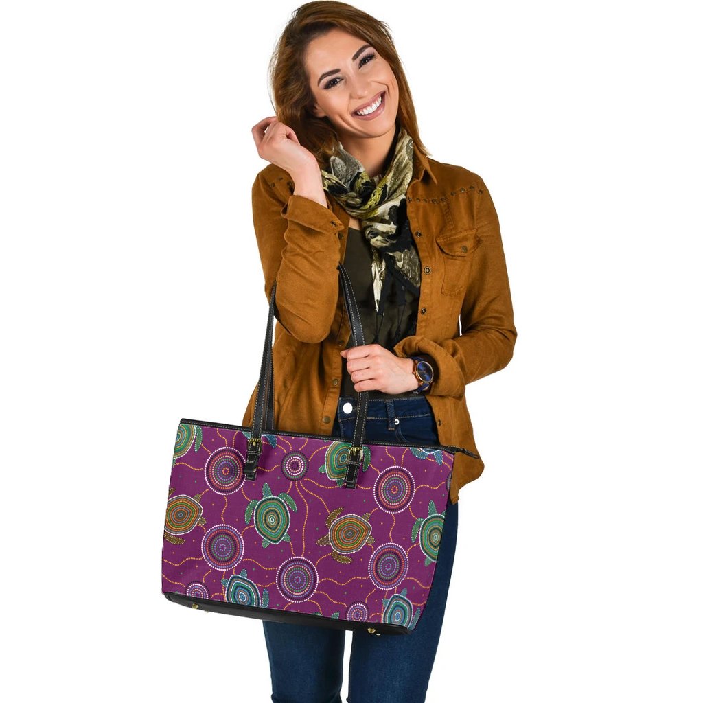 leather-tote-bag-aboriginal-turtle-purple-australia-dot-patterns