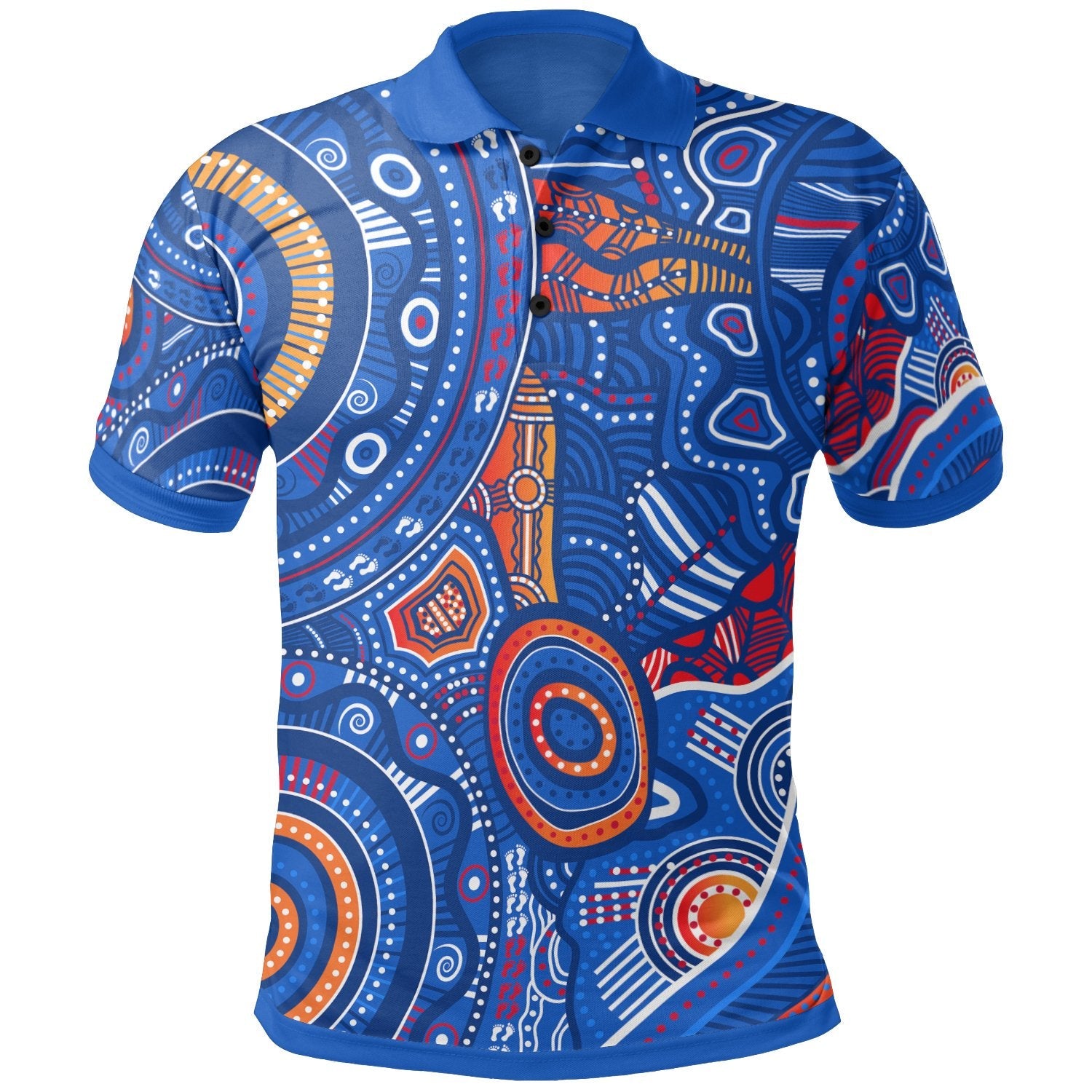 custom-text-aboriginal-polo-shirt-indigenous-footprint-patterns-blue-color