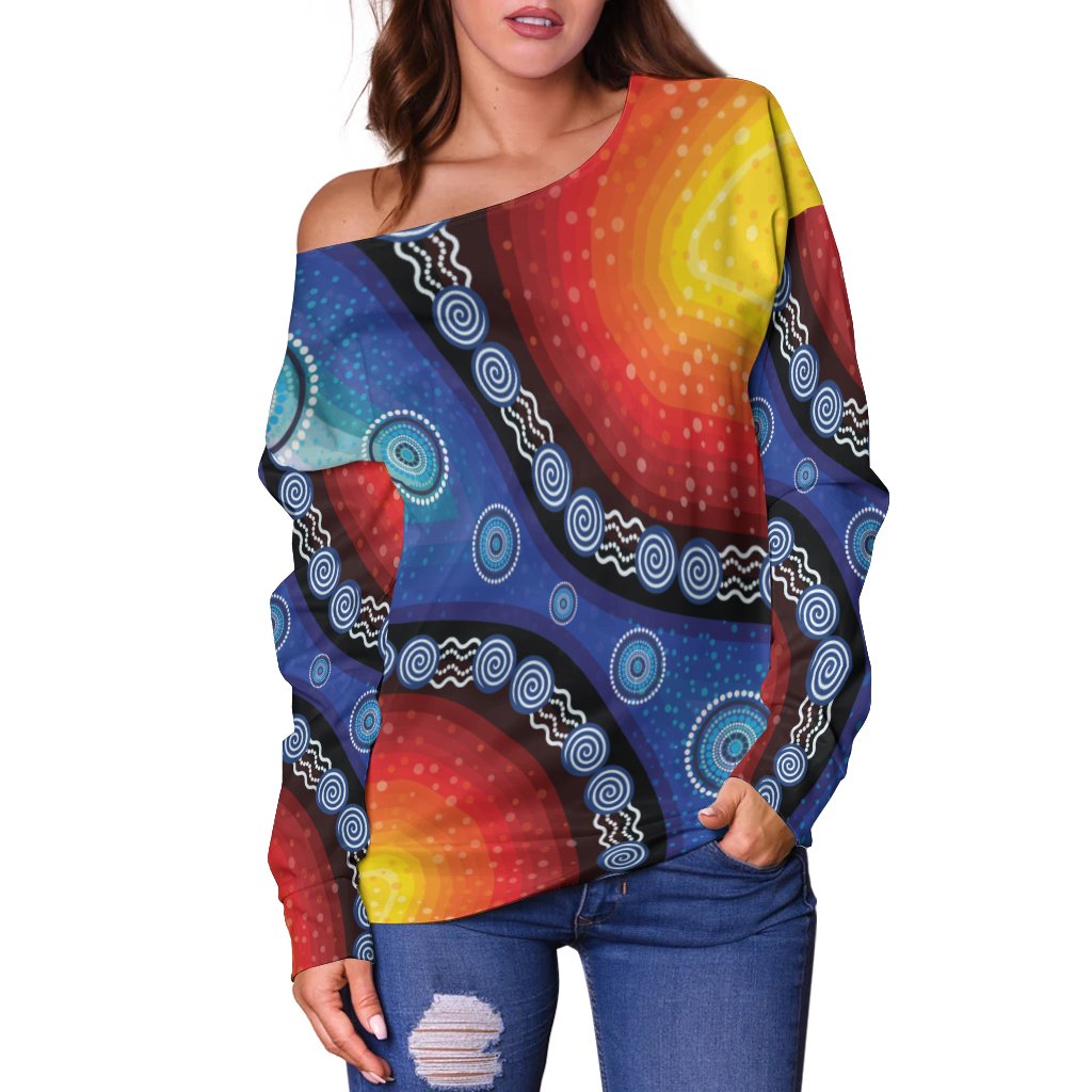 off-shoulder-sweater-aboriginal-color-dot-painting