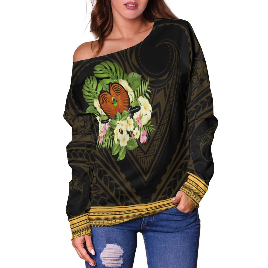 papua-new-guinea-womens-off-shoulder-sweater-polynesian-gold-patterns-collection