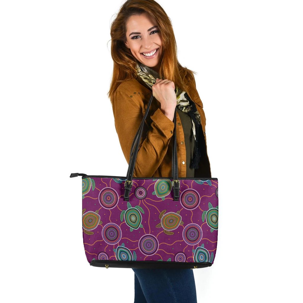 leather-tote-bag-aboriginal-turtle-purple-australia-dot-patterns