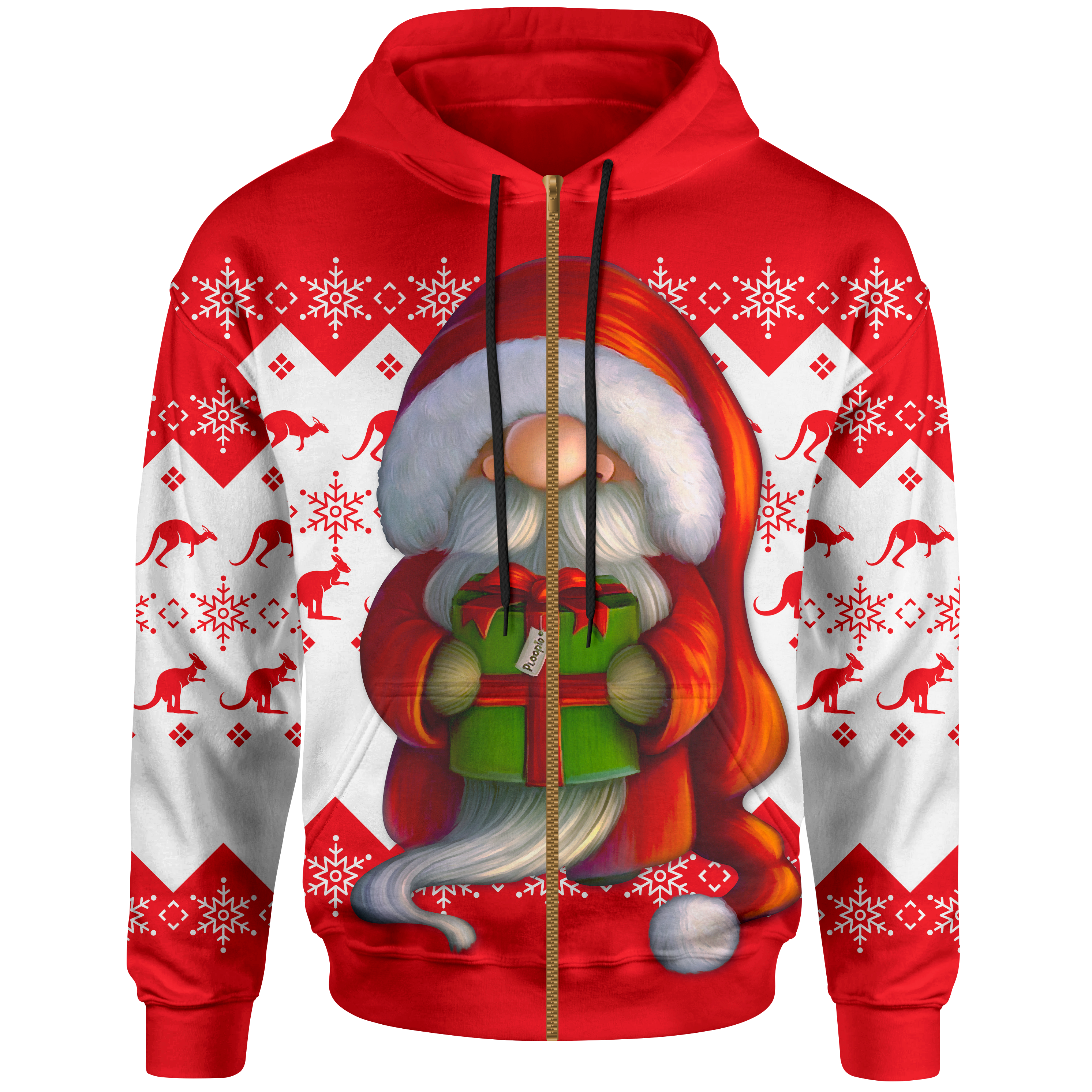 australia-christmas-zip-up-hoodie-christmas-gnome-hoodie-kangaroo-snowflakes