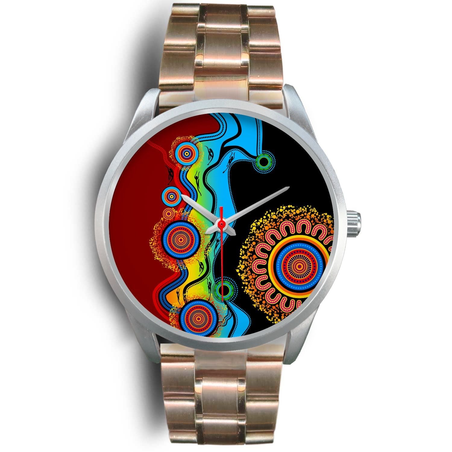 aboriginal-watch-indigenous-art-circle-patterns-blue-dream-silver-watch
