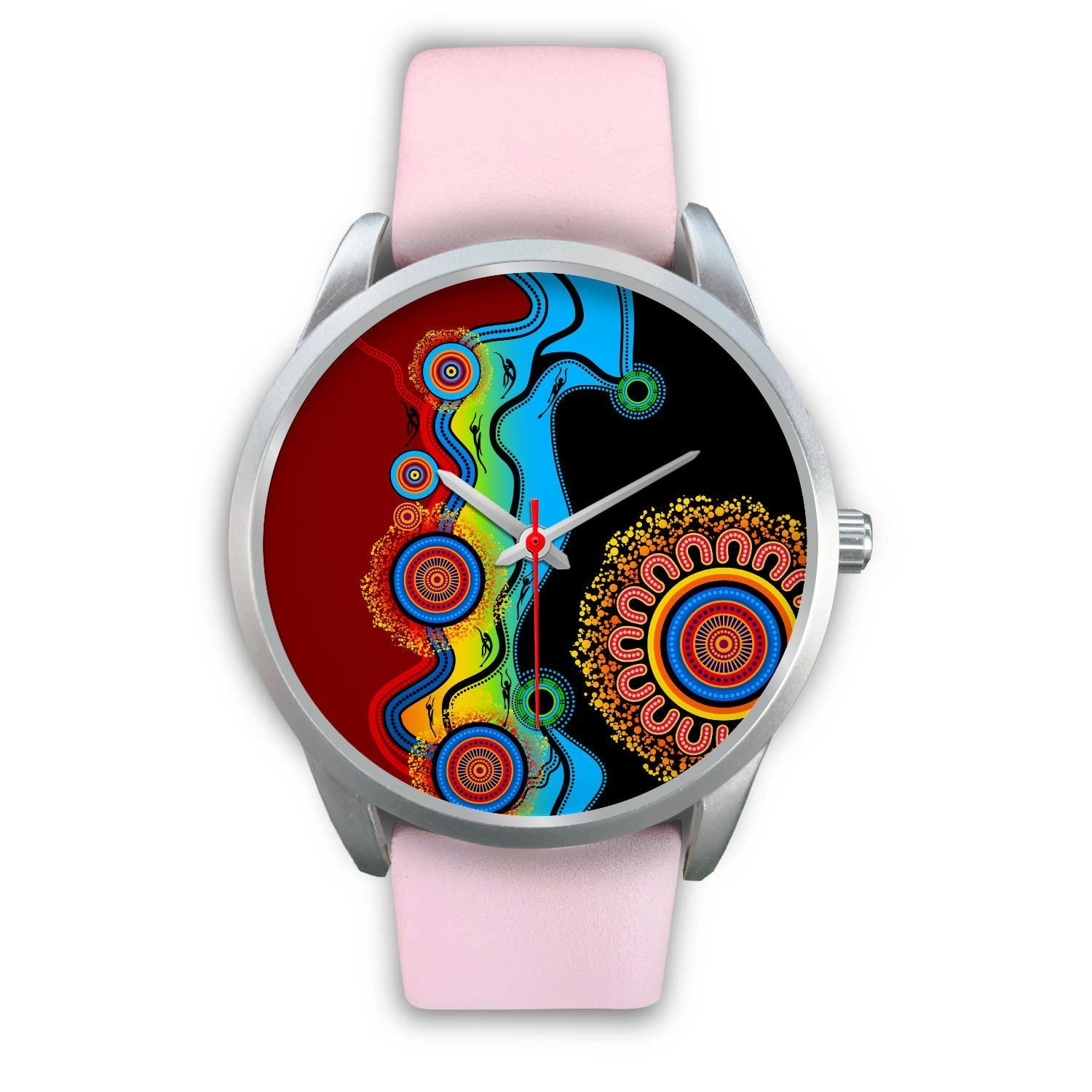 aboriginal-watch-indigenous-art-circle-patterns-blue-dream-silver-watch