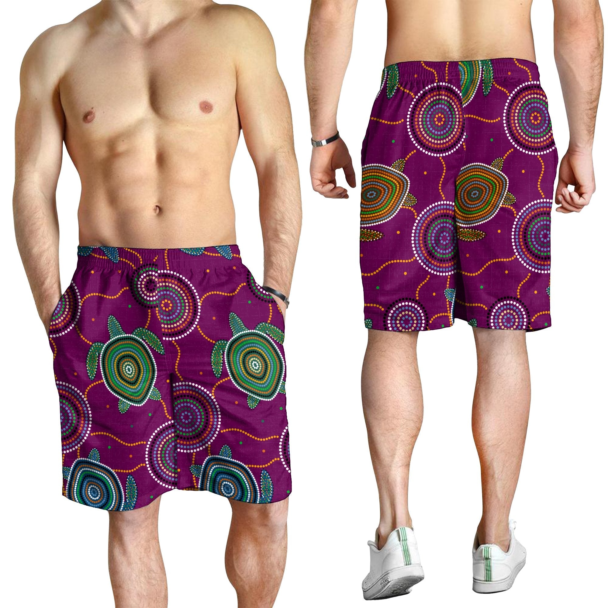 men-short-aboriginal-turtle-purple-australia-dot-patterns