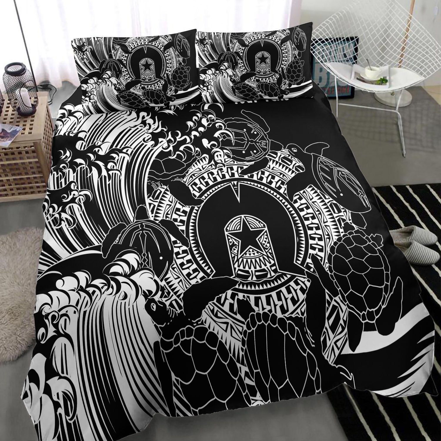 custom-aboriginal-bedding-set-torres-strait-islands-in-wave-black