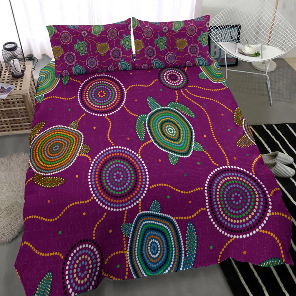 bedding-set-aboriginal-turtle-purple-australia-dot-patterns