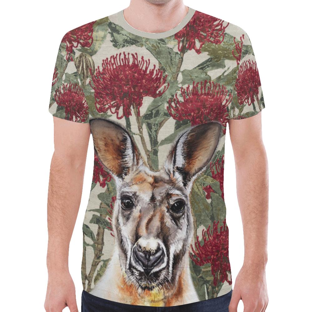 australia-t-shirt-kangaroo-t-shirt-waratah-painting-unisex