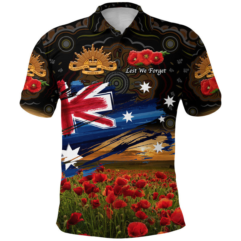 custom-personalised-australia-aboriginal-anzac-polo-shirt-poppy-vibes-black