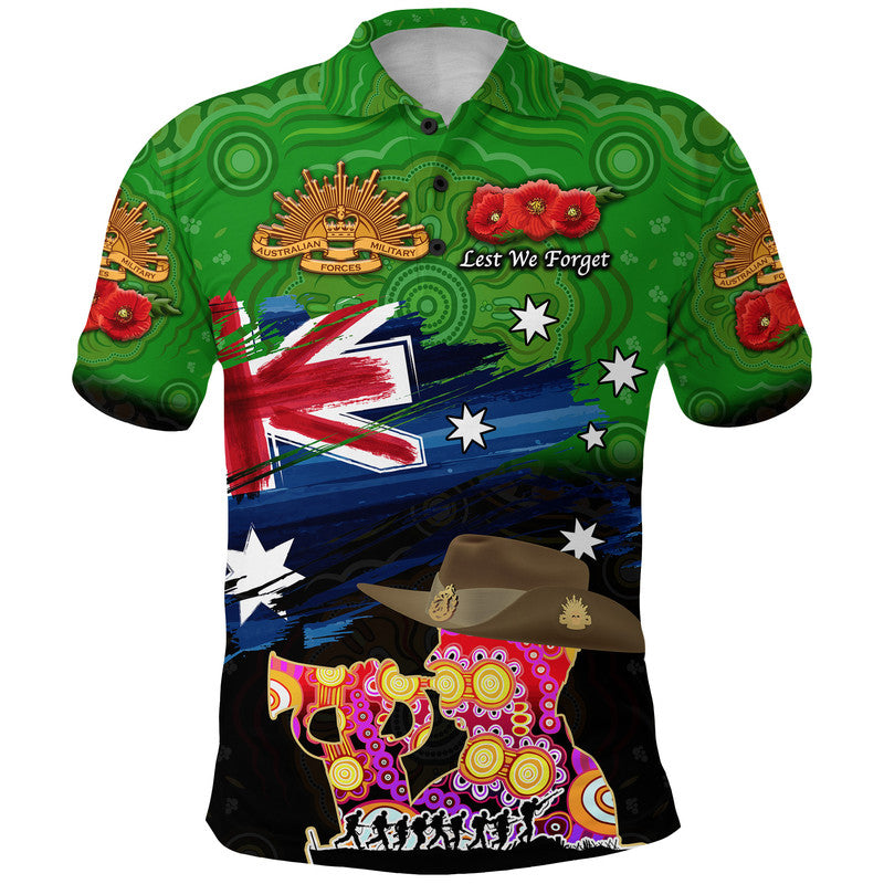 custom-personalised-australia-aboriginal-anzac-polo-shirt-remembrance-vibes-green