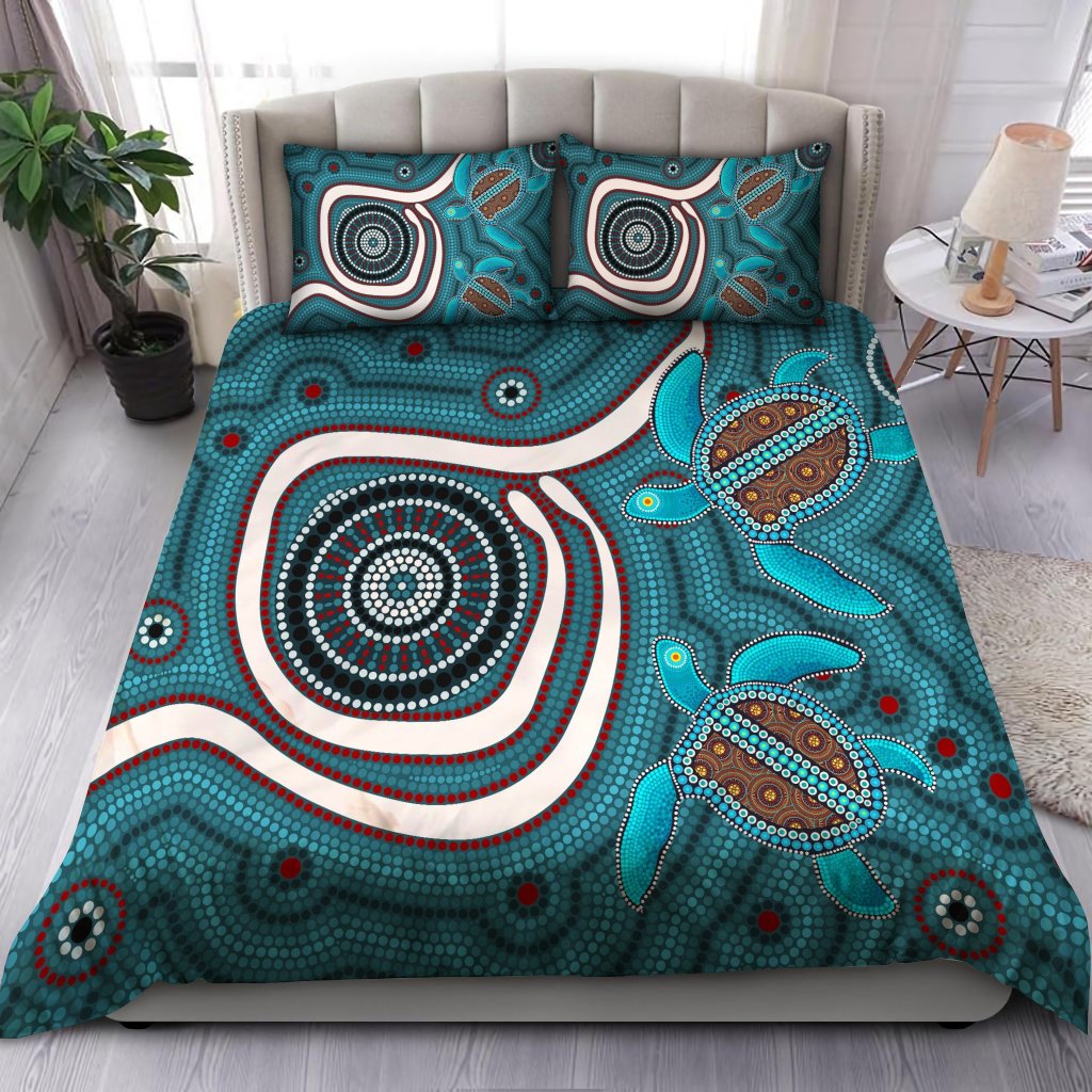 vibe-hoodie-aboriginal-bedding-set-turtles-australia-indigenous-painting-art-bedding-set-rlt20
