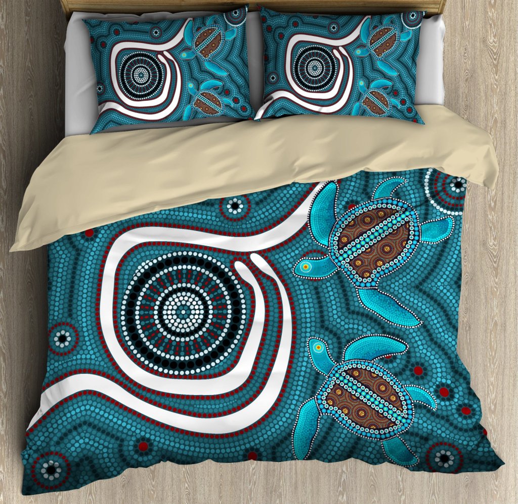 vibe-hoodie-aboriginal-bedding-set-turtles-australia-indigenous-painting-art-bedding-set-rlt20
