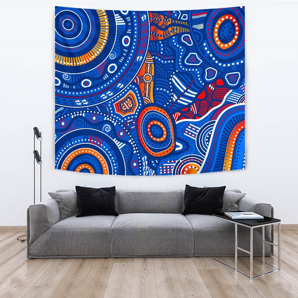 aboriginal-tapestry-indigenous-footprint-patterns-blue-color