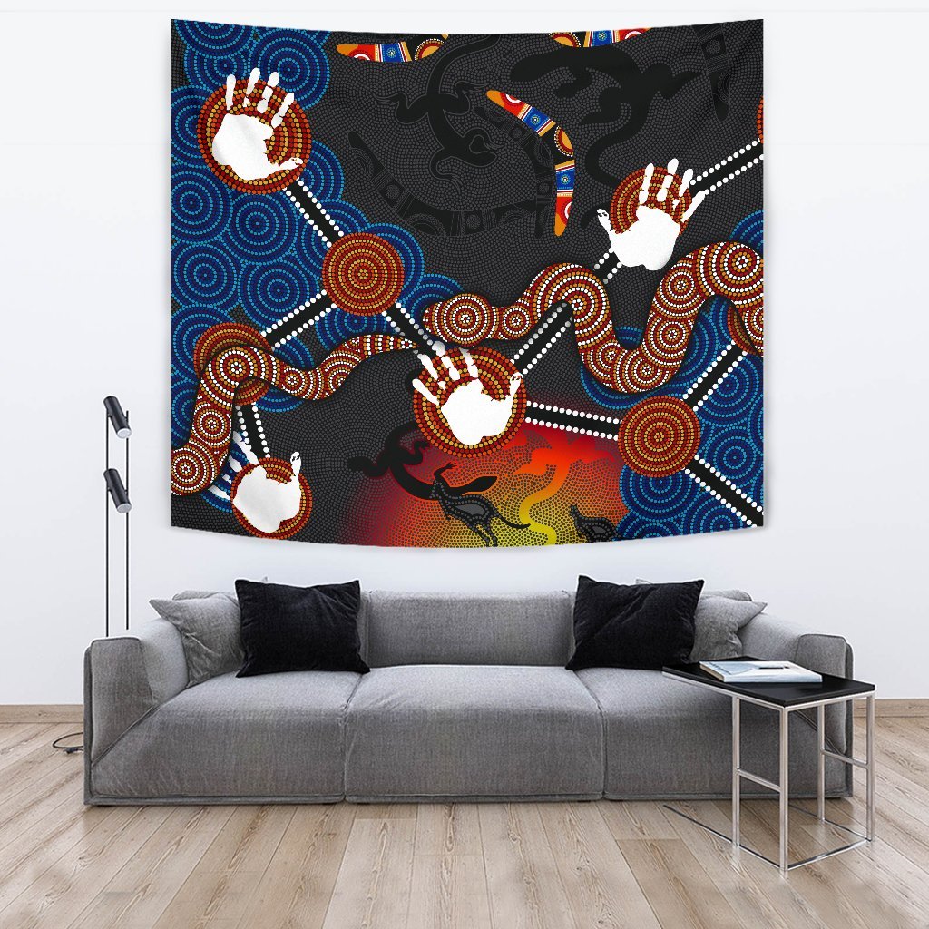 aboriginal-tapestry-australian-boomerang-and-snake-indigenous-art
