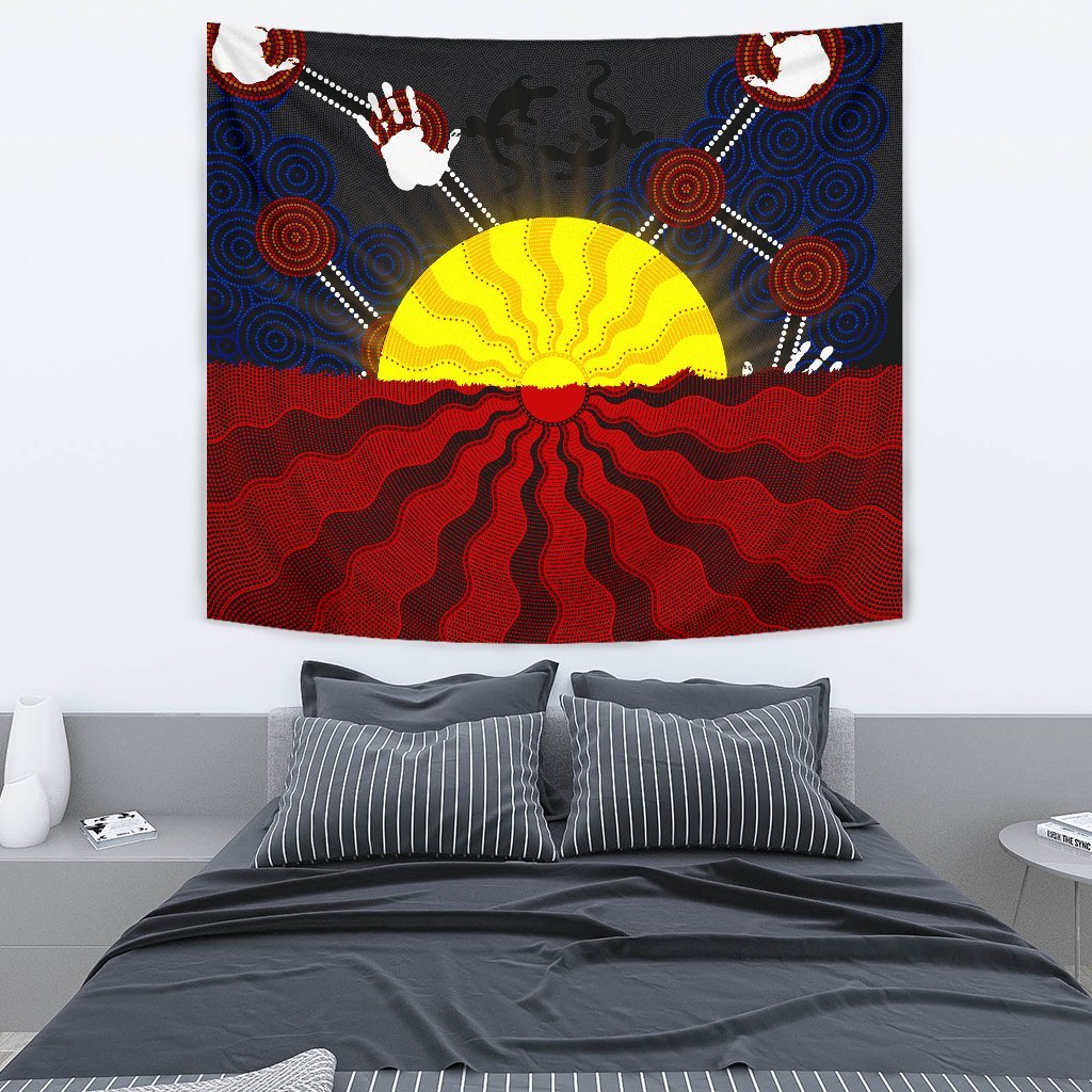 aboriginal-tapestry-australia-indigenous-flag-sun-dot-painting
