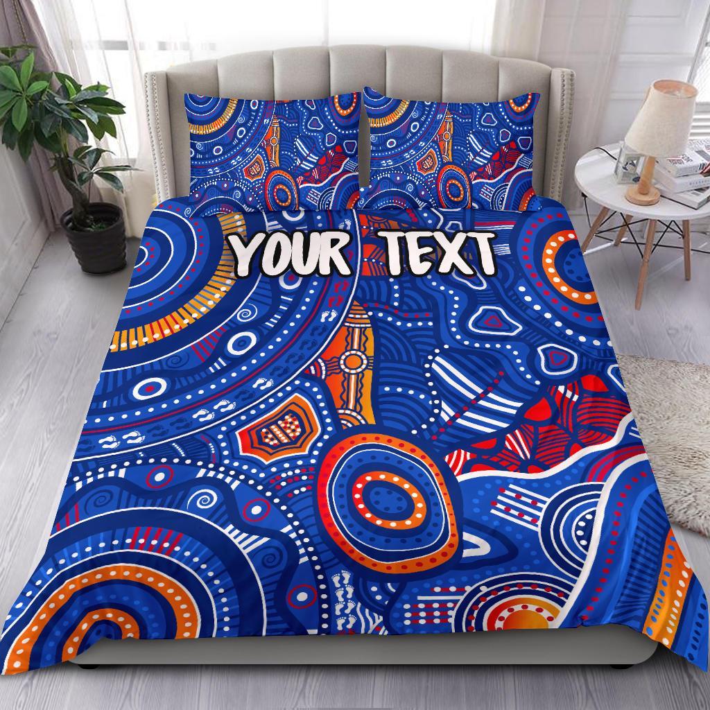 custom-text-aboriginal-bedding-set-indigenous-footprint-patterns-blue-color