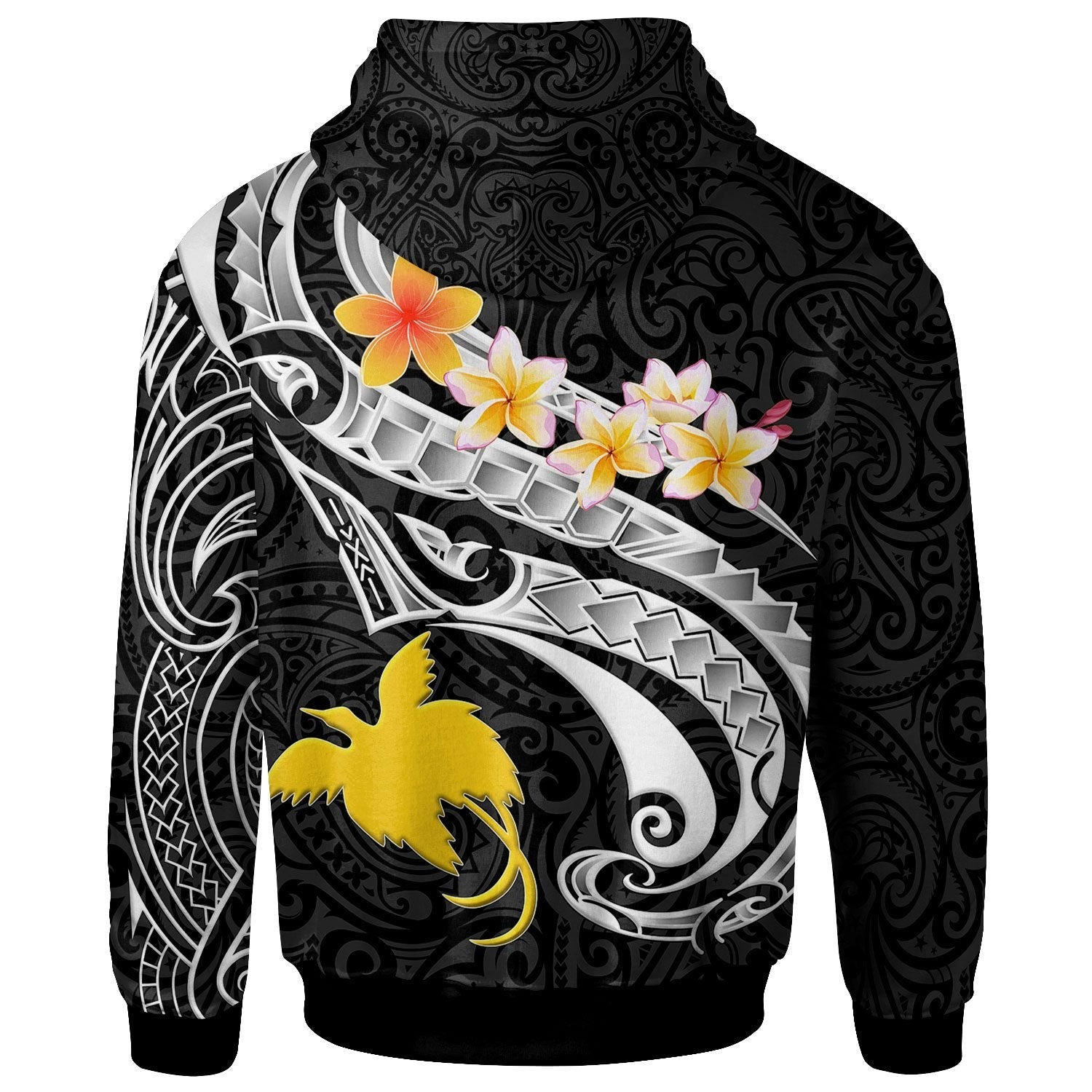 papua-new-guinea-custom-personalised-zip-up-hoodie-png-seal-polynesian-patterns-plumeria-black