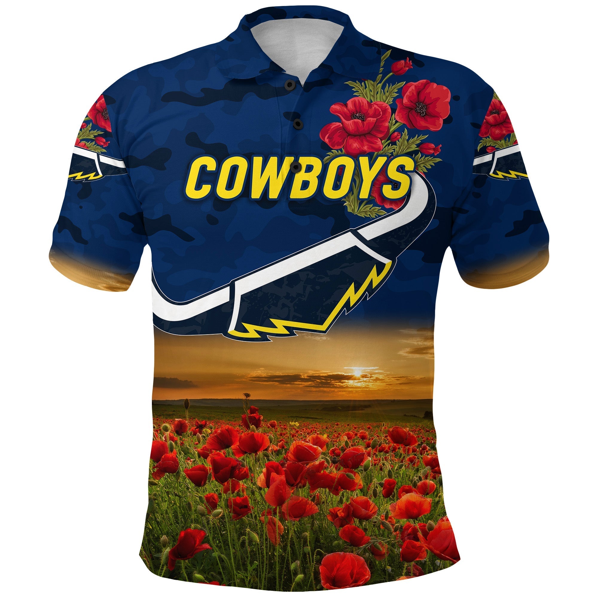 custom-personalised-north-queensland-cowboys-anzac-2022-polo-shirt-poppy-flowers-vibes-blue