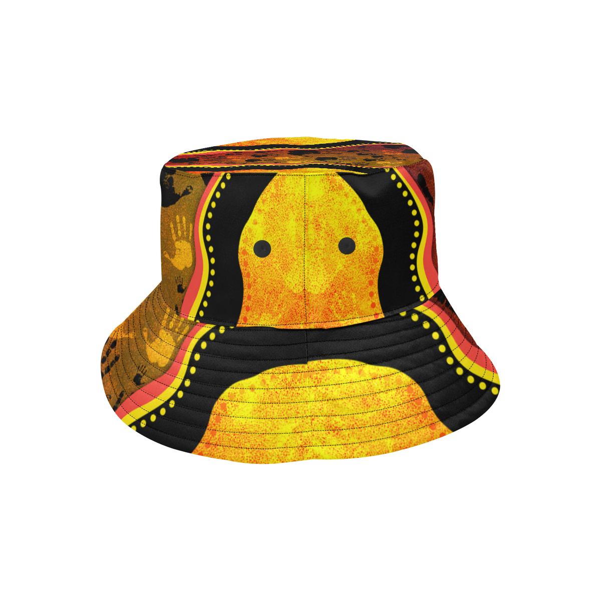 bucket-hat-aboriginal-rock-painting-hand-art-golden-style-all-over-print-bucket-hat