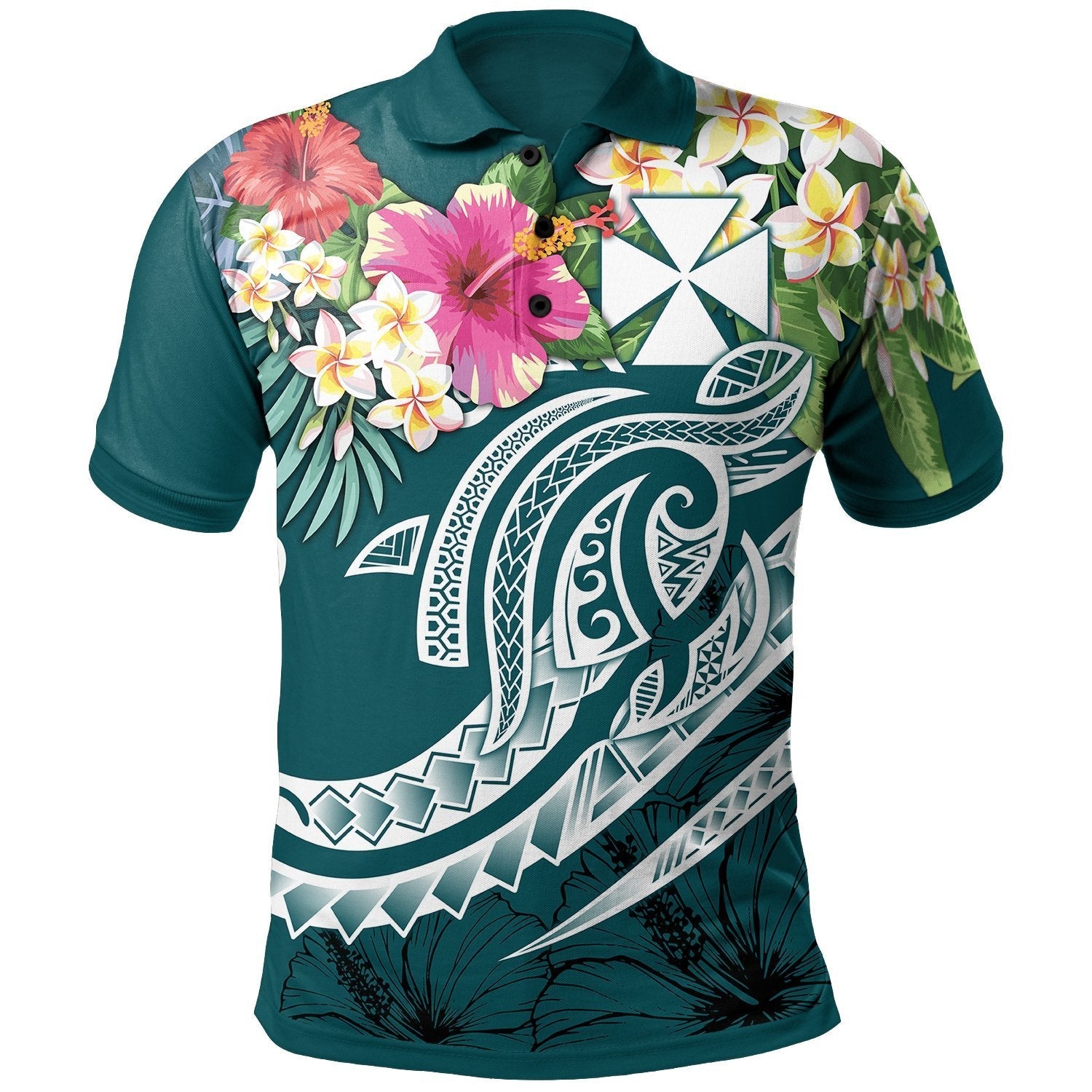 wallis-and-futuna-polynesian-polo-shirt-summer-plumeria-turquoise