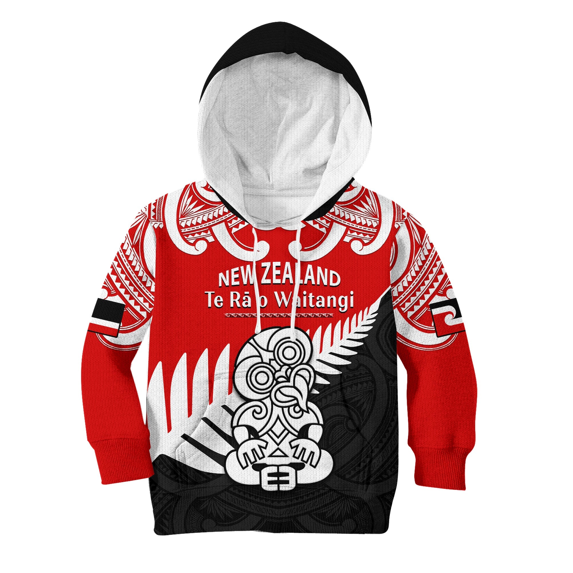 custom-personalised-waitangi-day-hoodie-kid-tino-rangatiratanga-flag-with-tiki-maori-fern