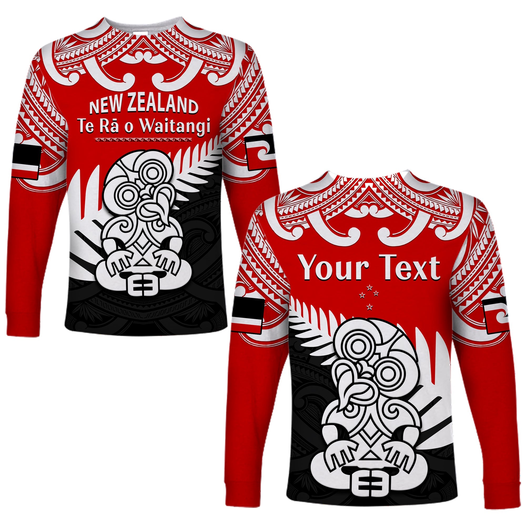 custom-personalised-waitangi-day-long-sleeve-shirt-tino-rangatiratanga-flag-with-tiki-maori-fern