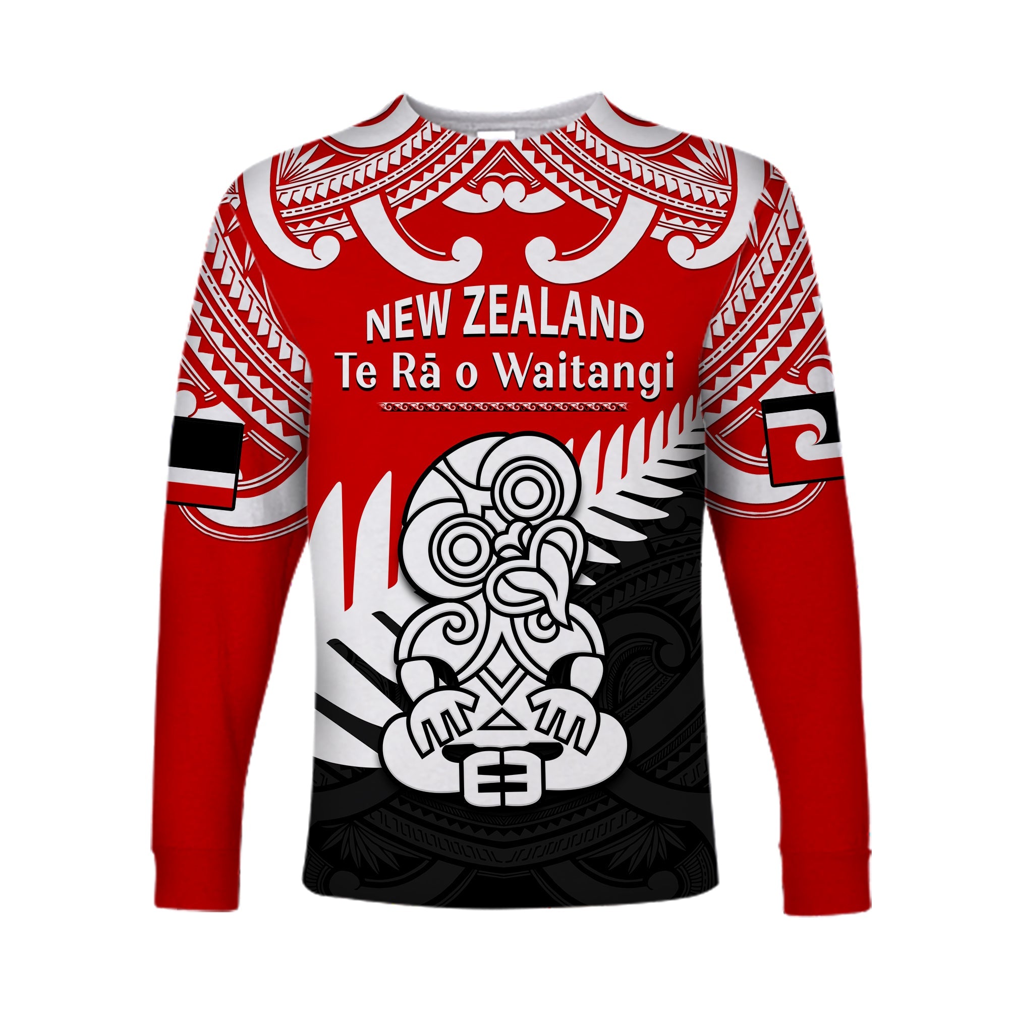 custom-personalised-waitangi-day-long-sleeve-shirt-tino-rangatiratanga-flag-with-tiki-maori-fern