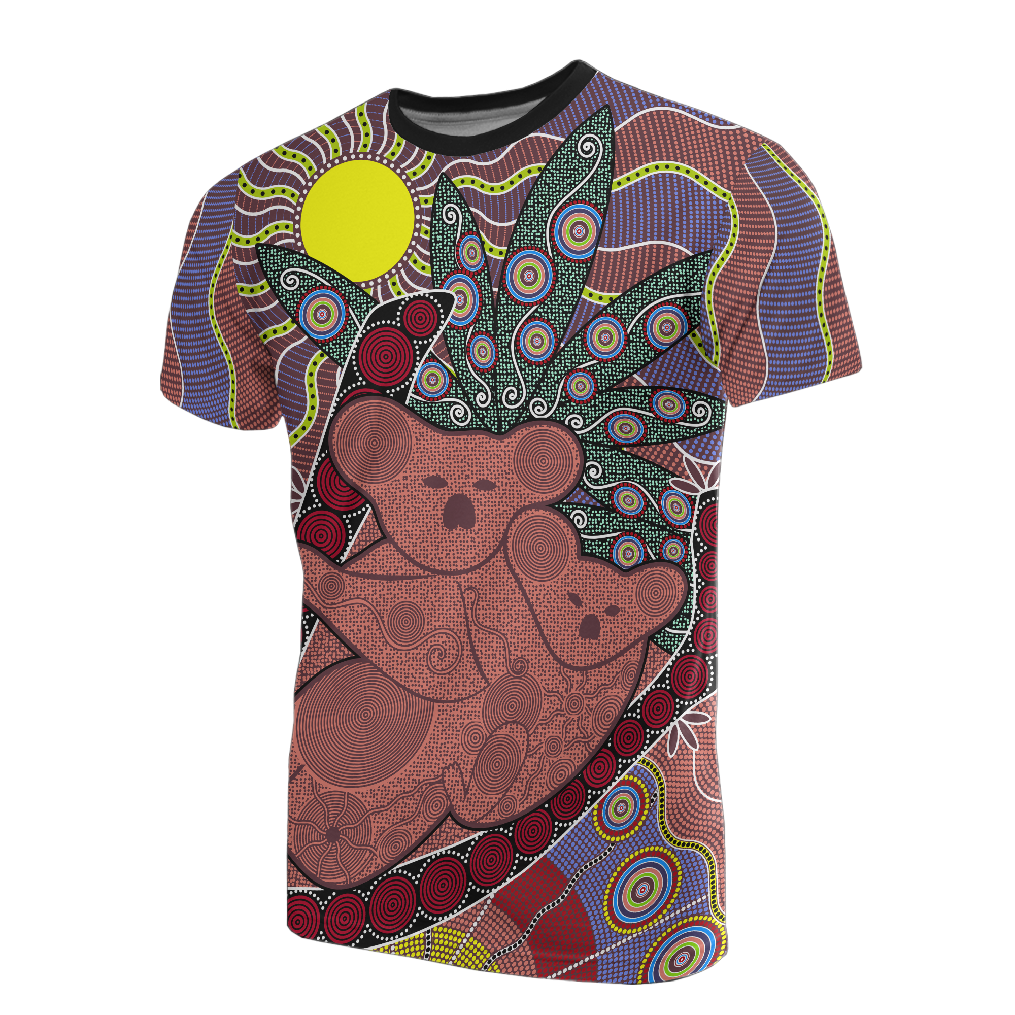 aboriginal-t-shirt-koala-family-sun-dot-painting