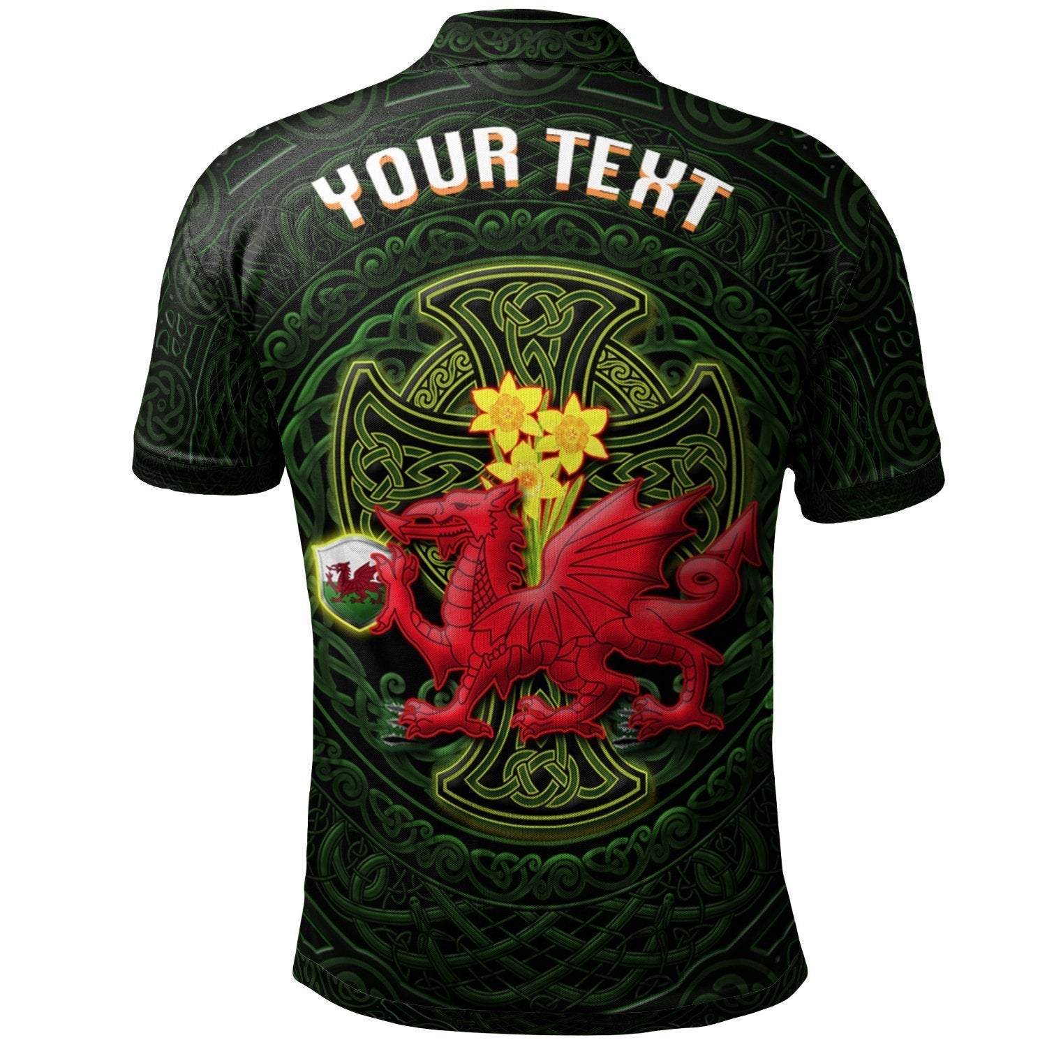 custom-text-welsh-dragon-with-celtic-cross-and-daffodils-customized-polo-shirt-the-symbols-of-wales