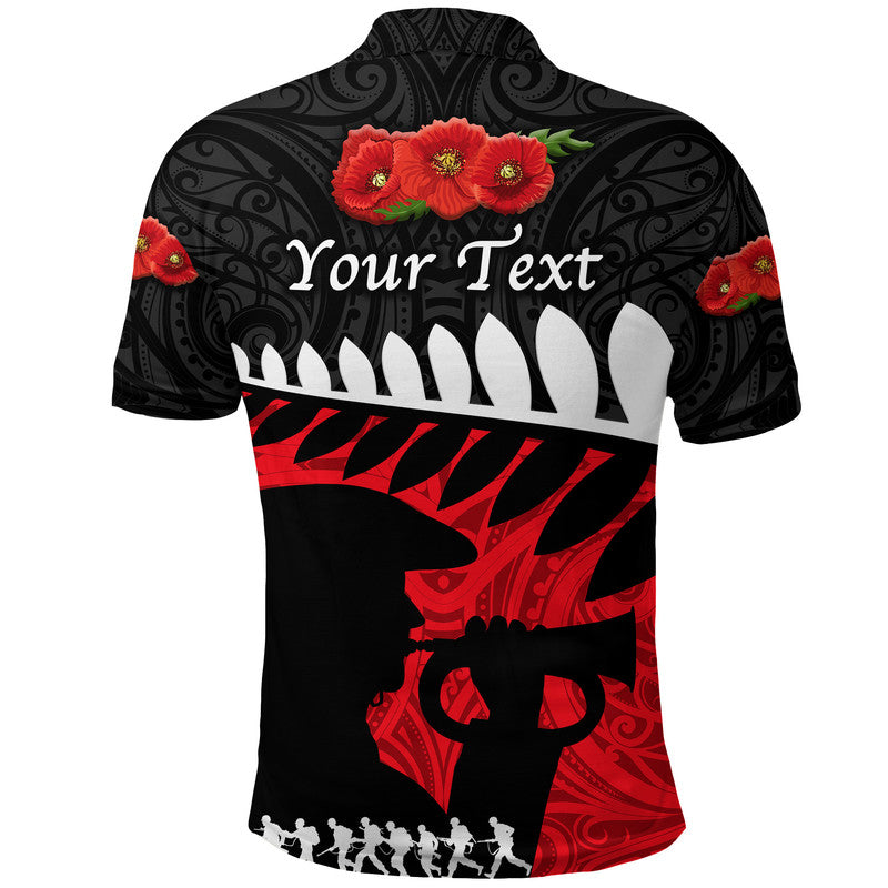 custom-personalised-new-zealand-maori-anzac-polo-shirt-remembrance-soldier-black