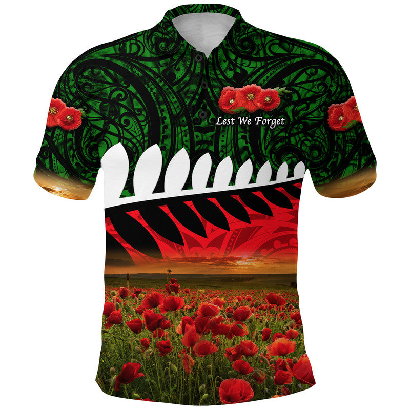 new-zealand-maori-anzac-polo-shirt-poppy-vibes-green