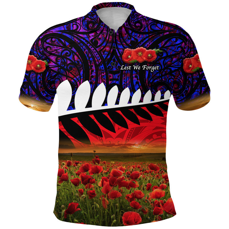 custom-personalised-new-zealand-maori-anzac-polo-shirt-poppy-vibes-purple
