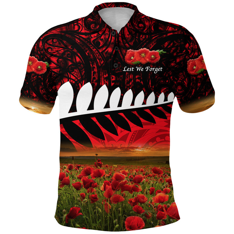 custom-personalised-new-zealand-maori-anzac-polo-shirt-poppy-vibes-red