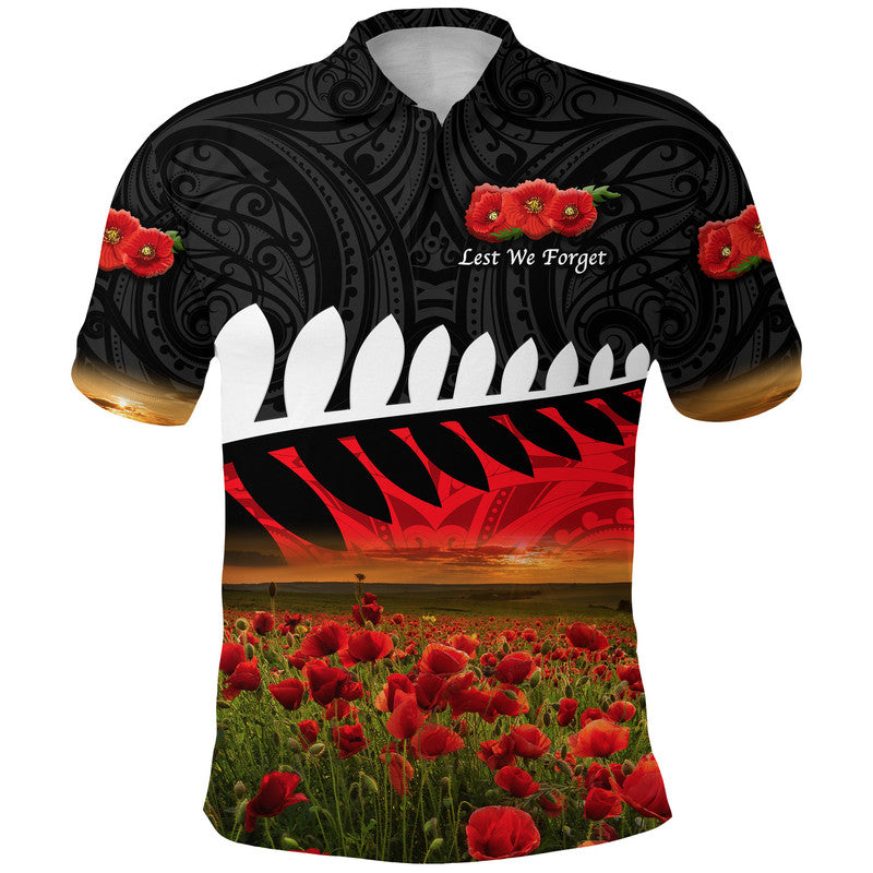 custom-personalised-new-zealand-maori-anzac-polo-shirt-poppy-vibes-black