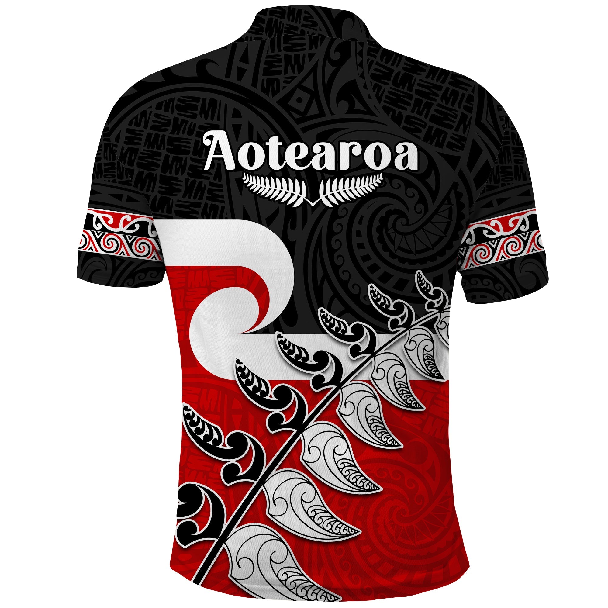 custom-personalised-waitangi-polo-shirt-aotearoa-maori-pattern-mix-fern-and-manaia-koru-lt13