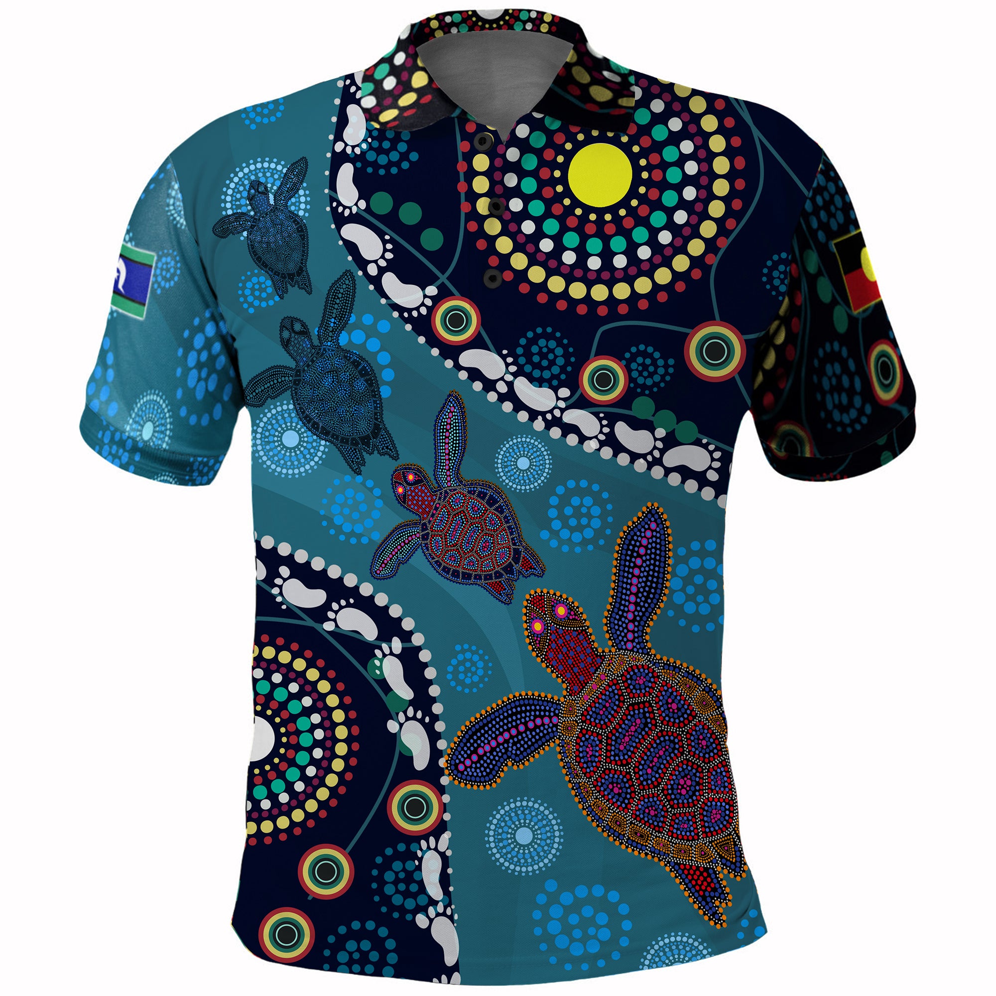 Indigenous Polo shirt - Dreamtime Turtle With Aboriginal and Torres Strait Islanders Flag RLT13