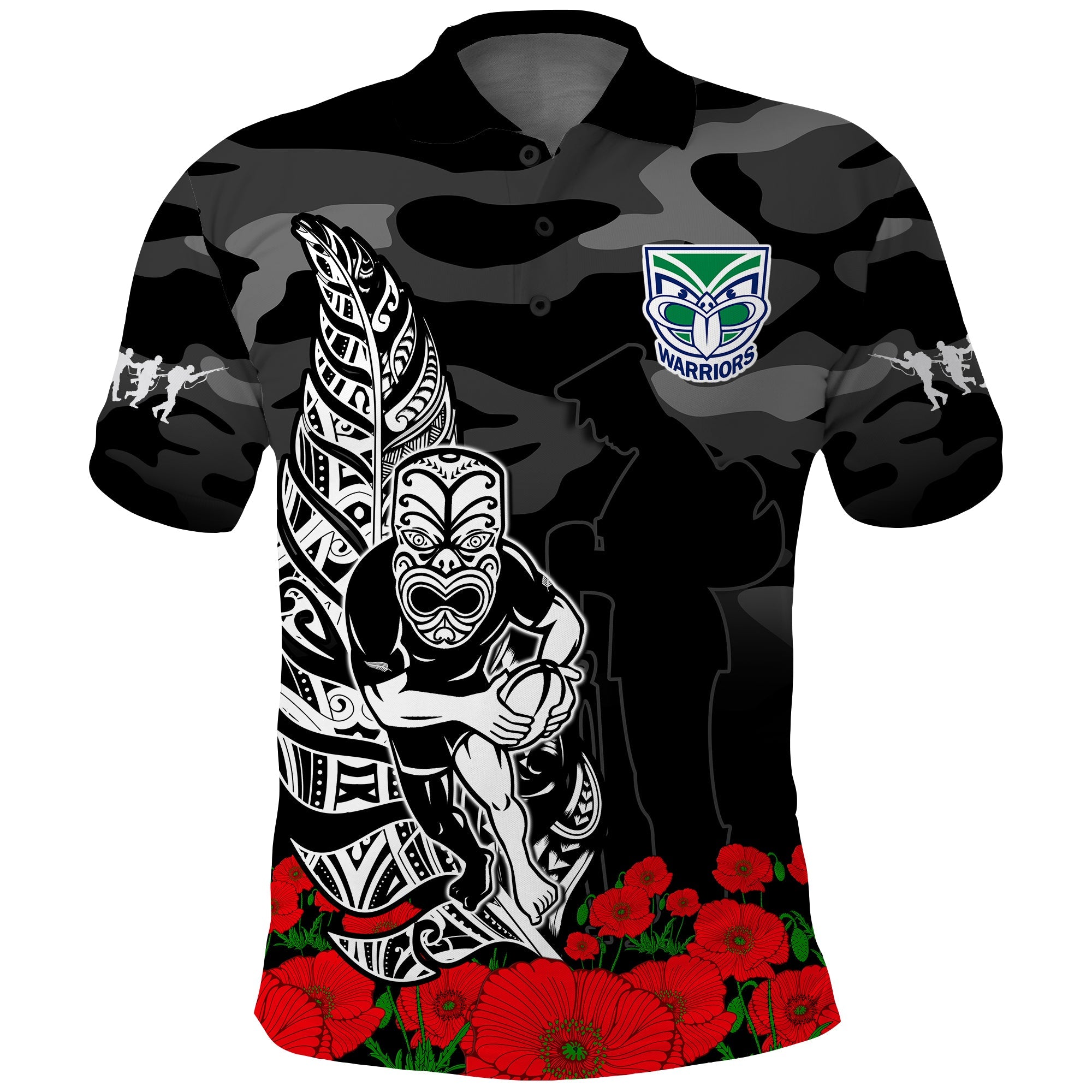 warriors-anzac-2023-polo-shirt-nz-fern-camouflage-poppy-mix-aboriginal