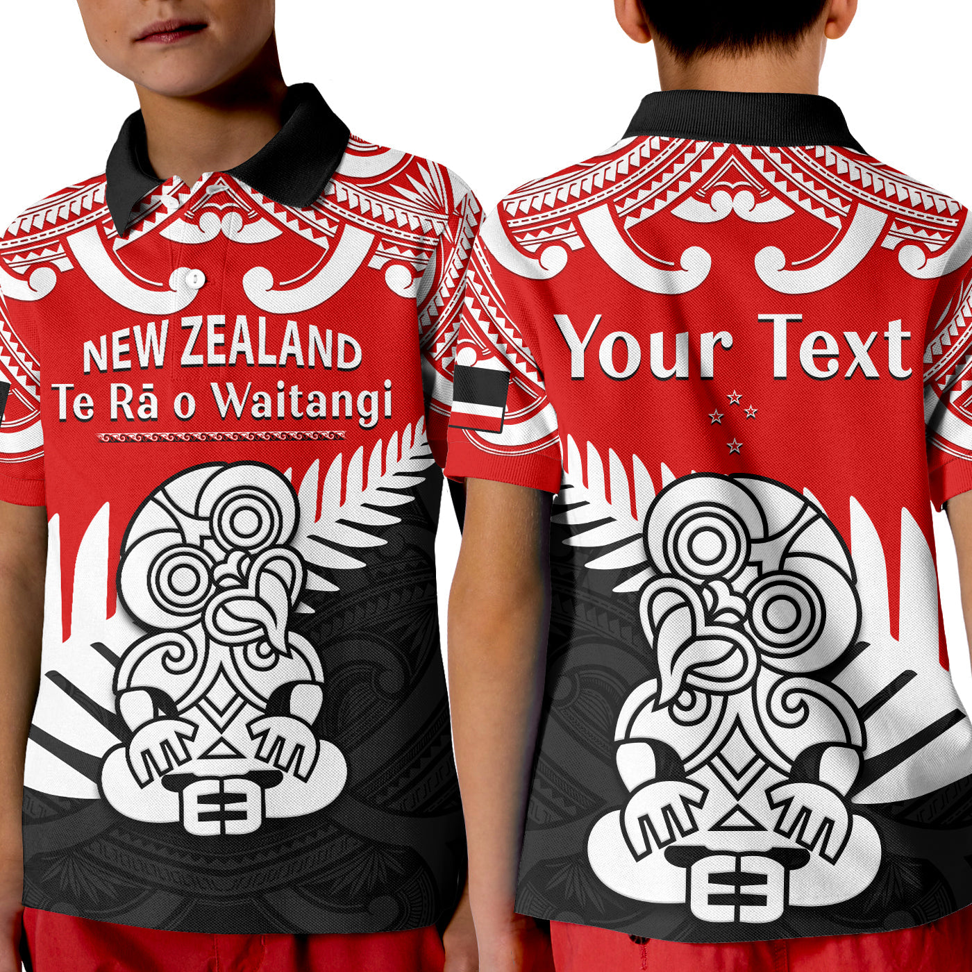 custom-personalised-waitangi-day-polo-shirt-kid-tino-rangatiratanga-flag-with-tiki-maori-fern