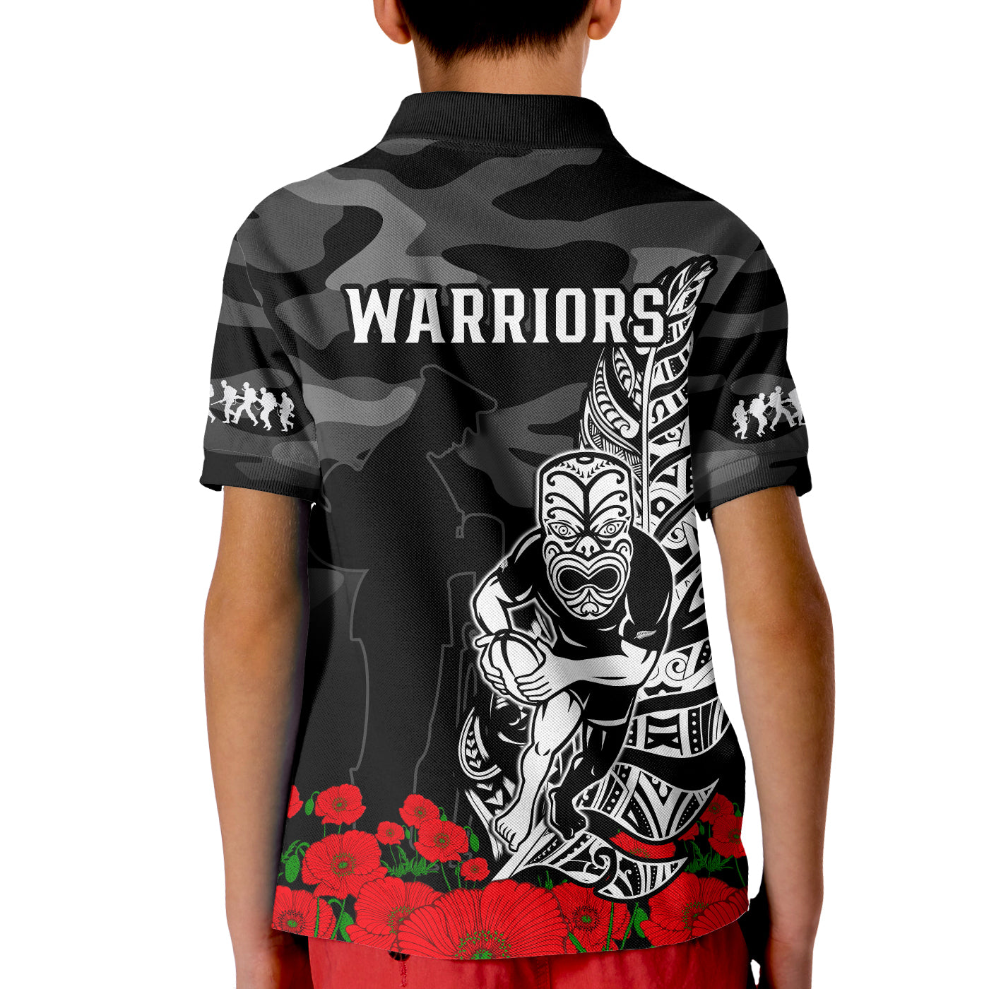 warriors-anzac-2023-polo-shirt-nz-fern-camouflage-poppy-mix-aboriginal