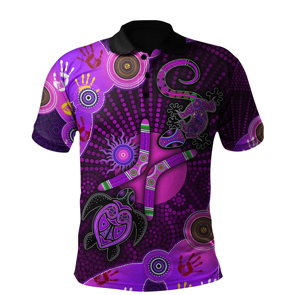 aboriginal-naidoc-week-2022-purple-turtle-lizard-sun-polo-shirt