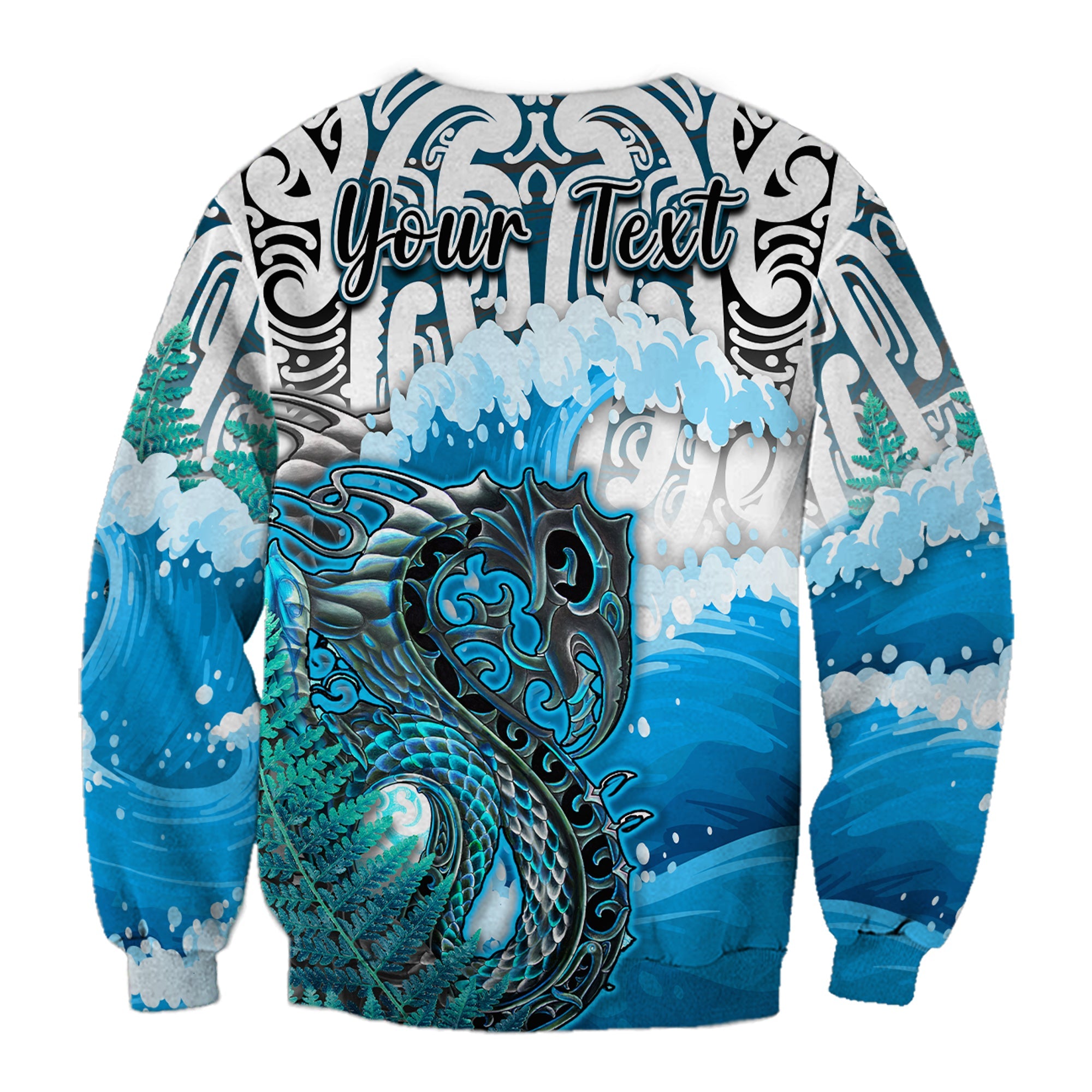 custom-personalised-manaia-maori-sweatshirt-fern-aotearoa-blue-waves