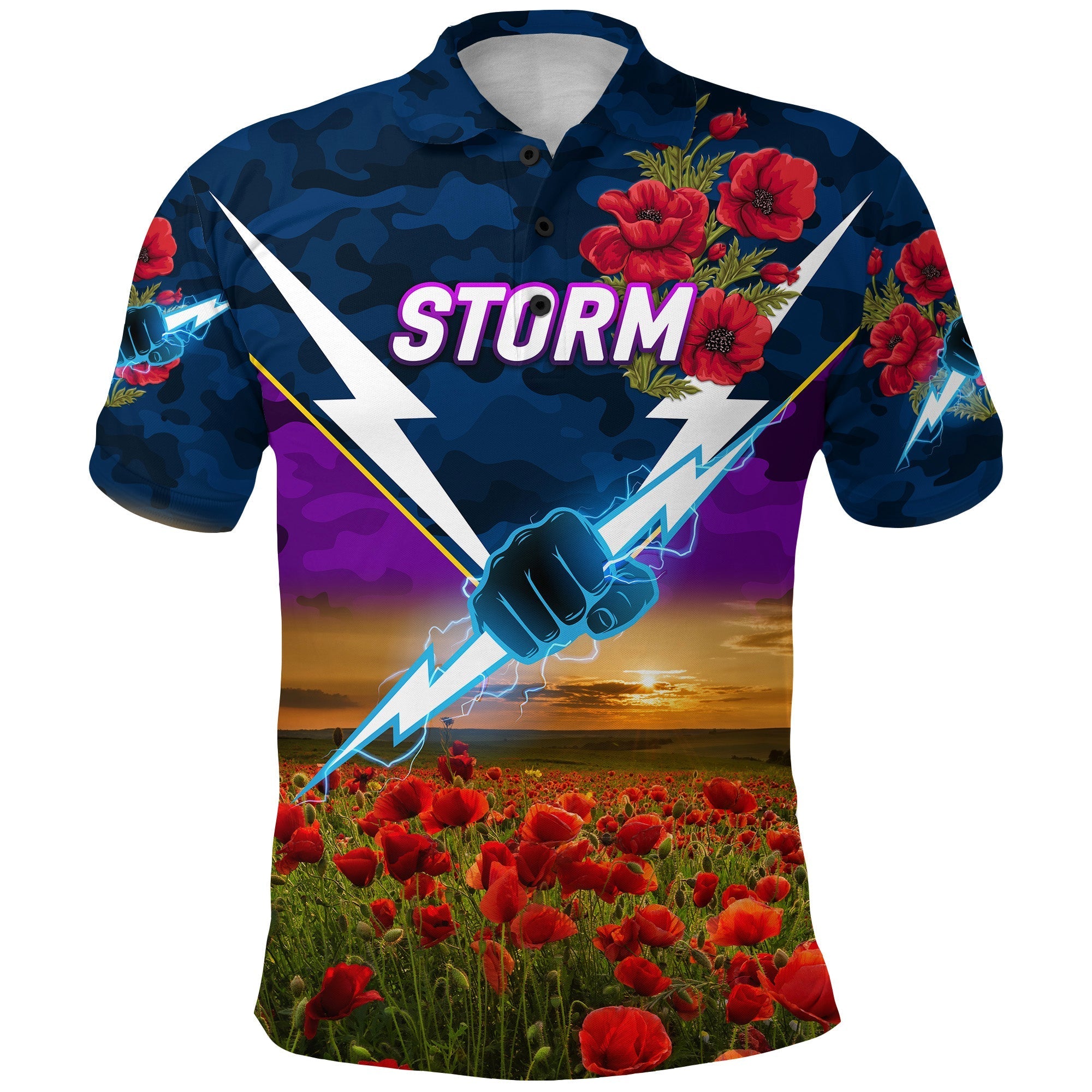 custom-personalised-melbourne-storm-anzac-2022-polo-shirt-poppy-flowers-vibes