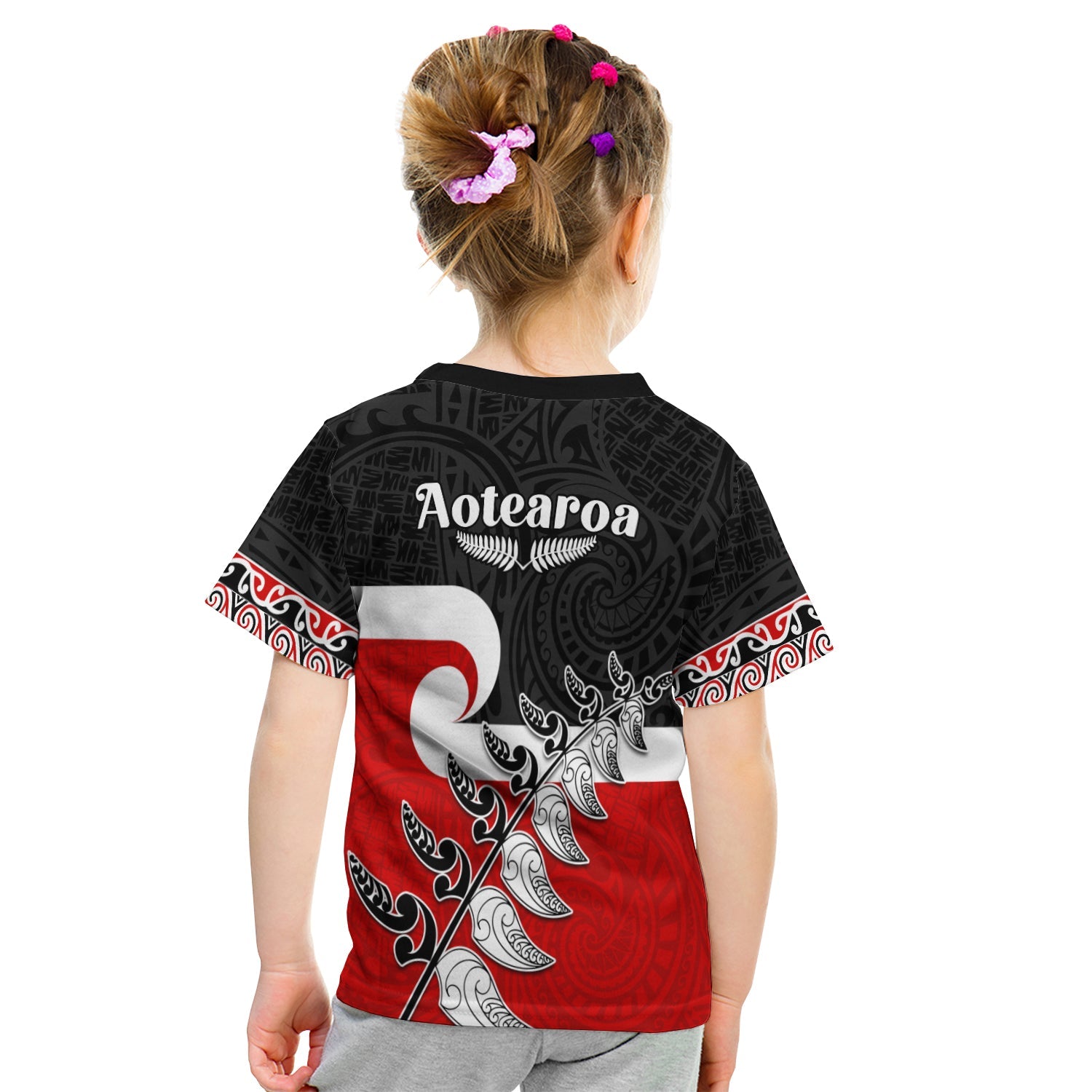 custom-personalised-waitangi-t-shirt-kid-aotearoa-maori-pattern-mix-fern-and-manaia-koru-lt13